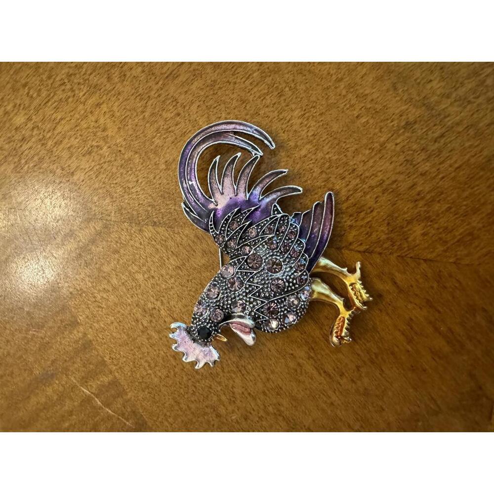 Rooster Shaped Decorative Brooch Pin with Rhinestones j-214